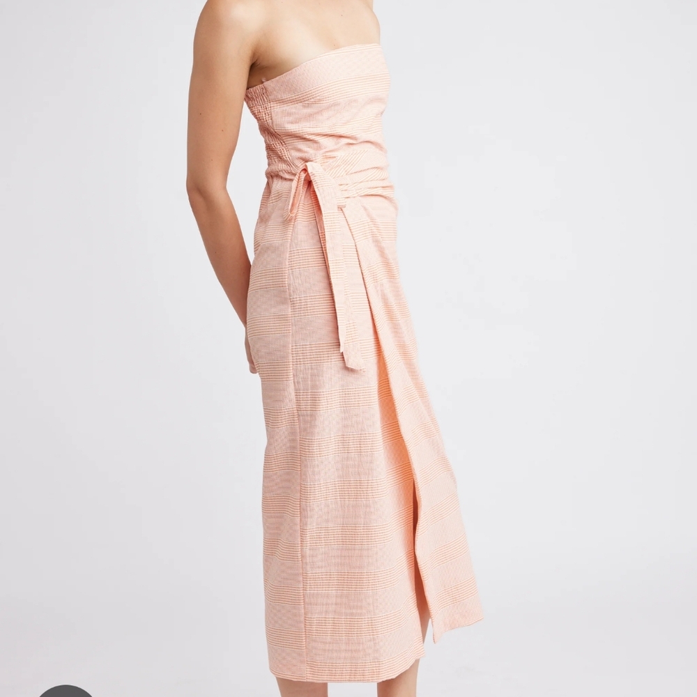 Self Contrast Robyn Straples Tangerine Striped Wrap Around Ruched Dress